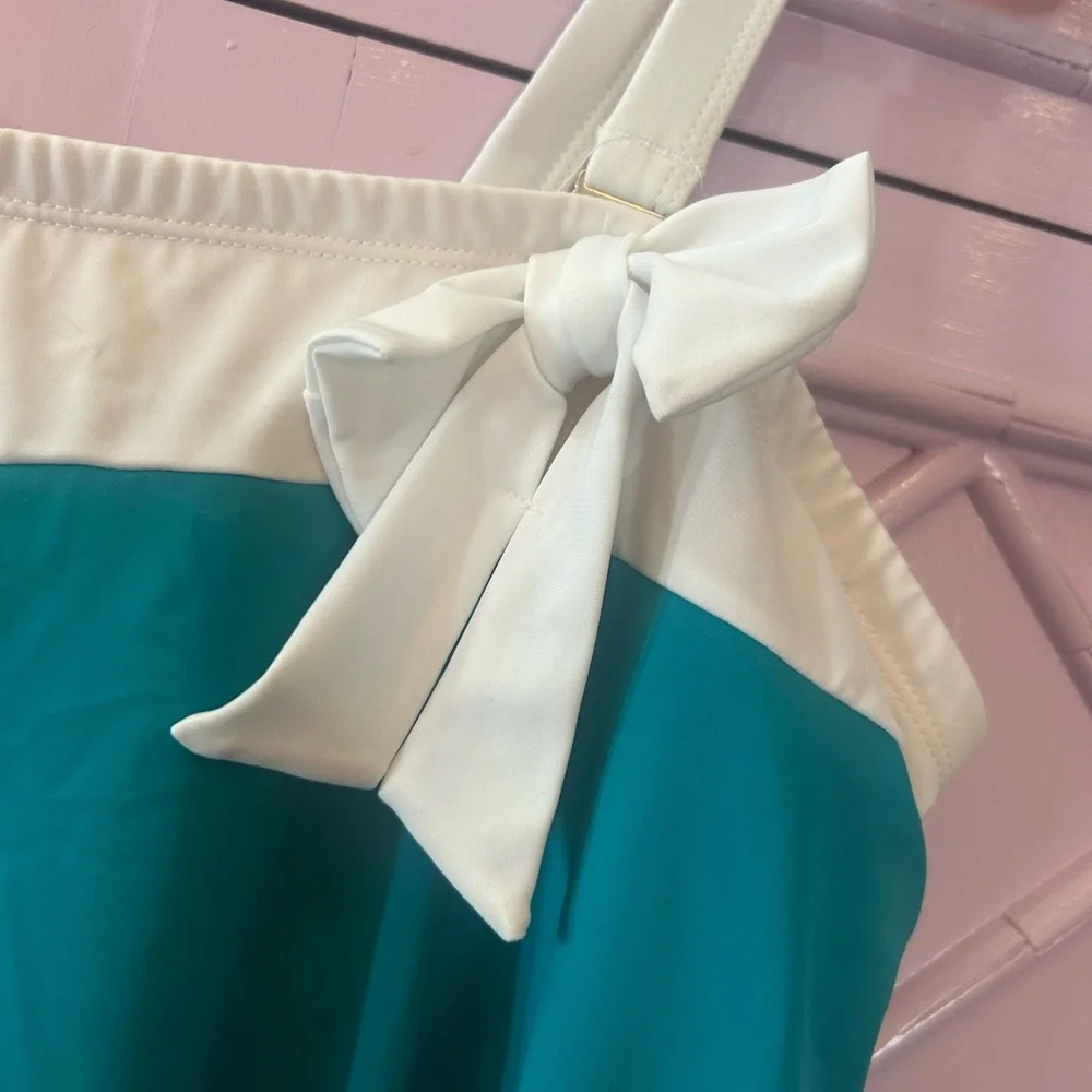 Roaman's Teal and White Swim Dress - Picture 2 of 9
